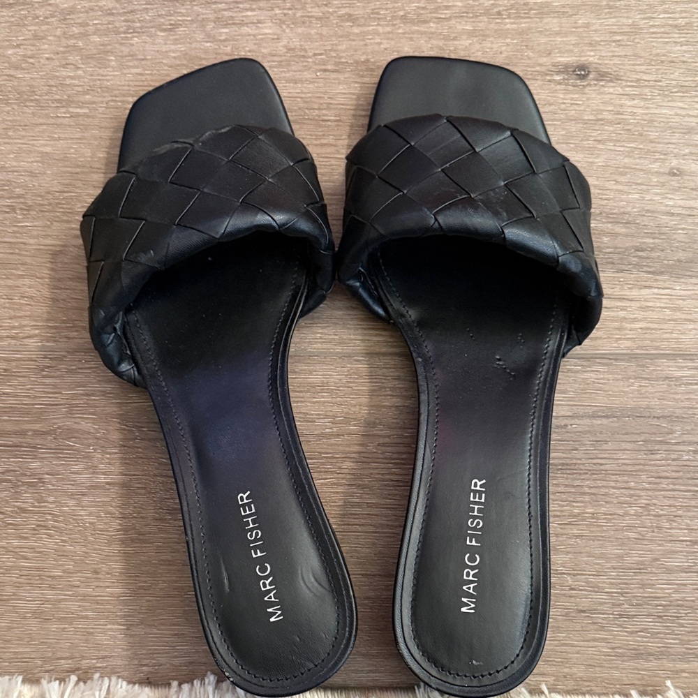 Marc Fisher Black Woven Slide Sandals